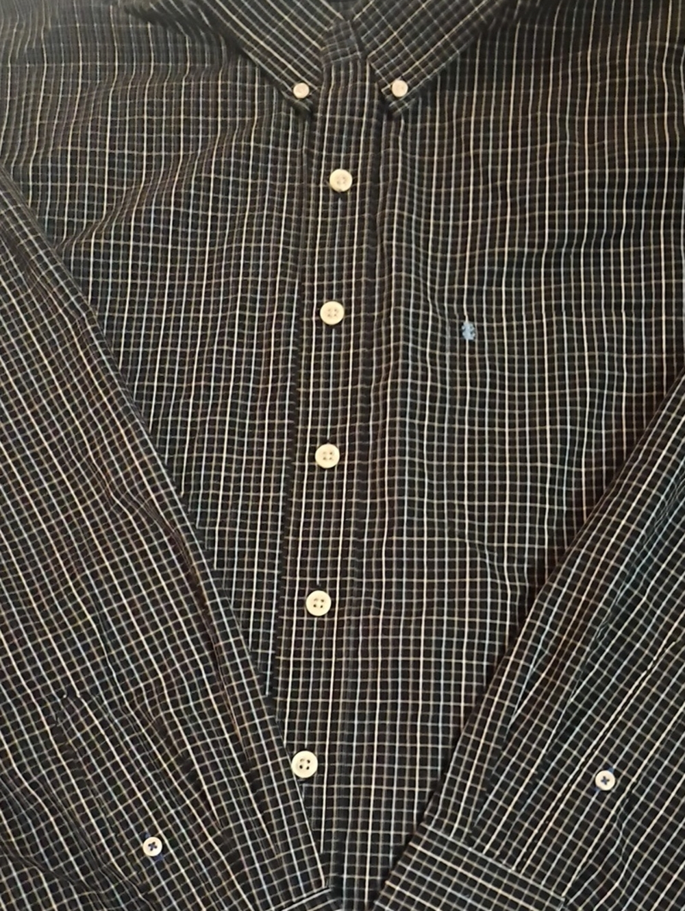 Izod Black Windowpane Button-Down Mens Shirt Preppy Tall